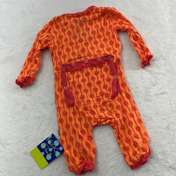 NWT Kickee Pants Bamboo NB Coverall with Snaps Orange Nectarine Leaf Lattice - Picture 4 of 5